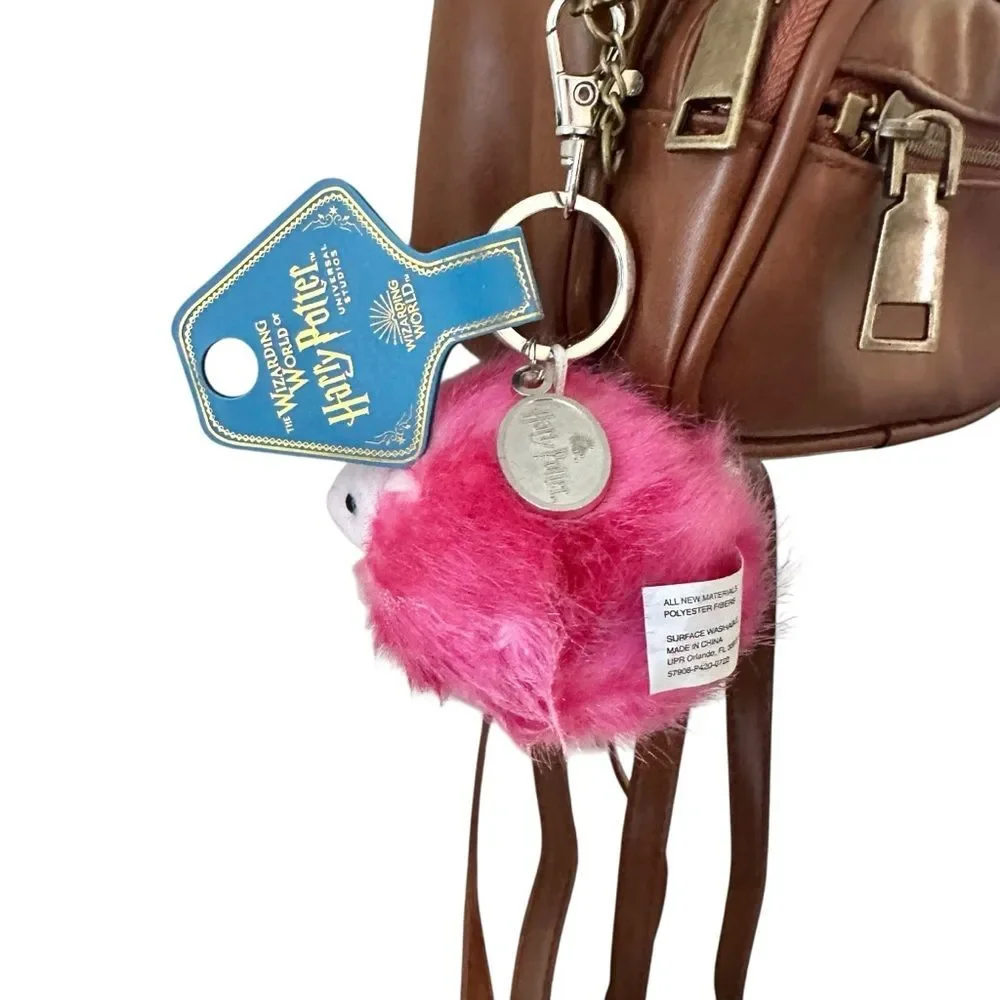 Harry Potter Hogwarts Crest Mini Backpack with Pink Pygmy Puff Keyring Brown